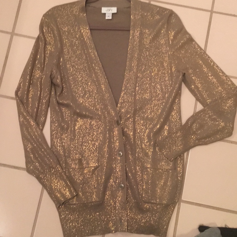 Copper and taupe metallic knit cardigan